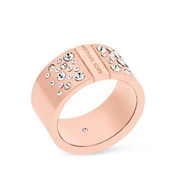 Michael Kors Rose Gold Pave Barrel Ring Sz 8 NWT